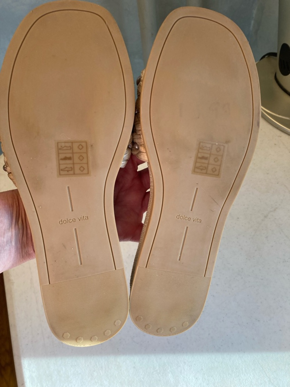 NWOT Dolce Vita Taupe Braided Slide Sandals with Iridescent Pearls - Picture 6 of 6